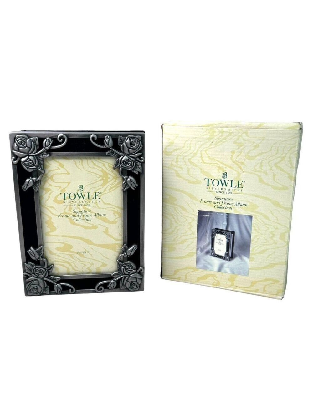 TOWLE Silversmiths Signature Frame and Frame Album Collection 4x6 Floral Pewter